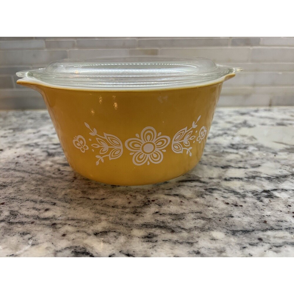 Pyrex Corning 473 Butterfly Gold Casserole 1 Quart‎